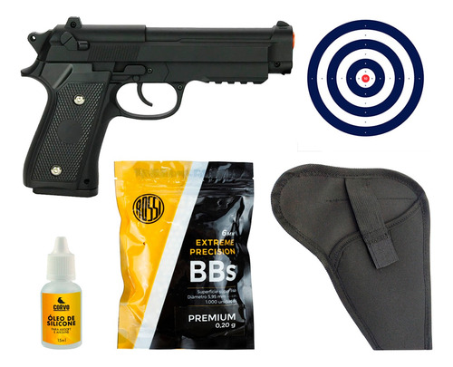 Pistola Airsoft Pt92 Full Metal + Coldre + 1000 Bbs + Óleo