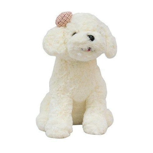 Cachorro Branco Sentado Laço 28cm - Pelúcia