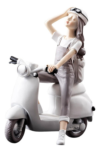 Estatuilla De Niña Moderna, Escultura En Motocicleta