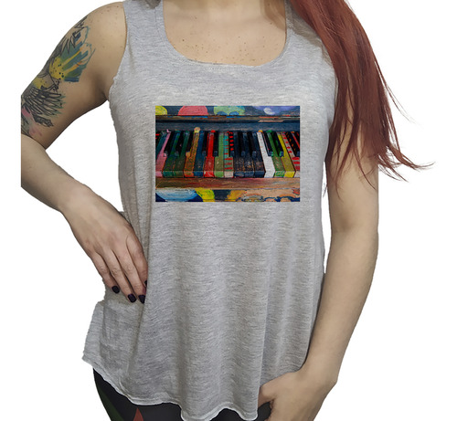 Musculosa Dama Piano Teclas Pintadas Colores Artistico