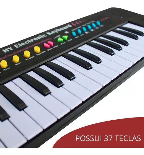 Teclado Piano Musical Iniciante Infantil 37 Teclas Microfone Cor Preto