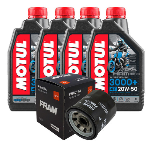 4 Litros De Motul 3000 20w50 + Filtro Ph6017a Shadow 750