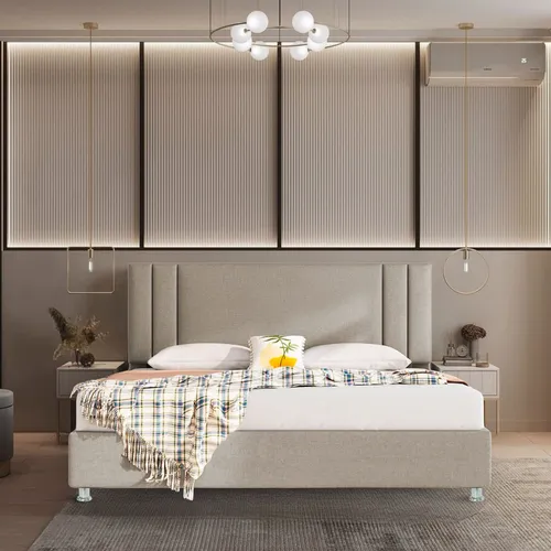Combo Cama Doble Con Colchon Lupe Taupe