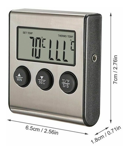 Imagen 2 de 4 de Termómetro Digital Multifunción Timer Sonda Espiga Cocina