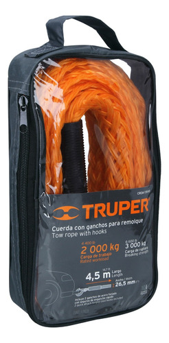 Cuerda Para Remolque Truper 4,5 Mt Con Ganchos Crem-7/8x45 Color Naranja