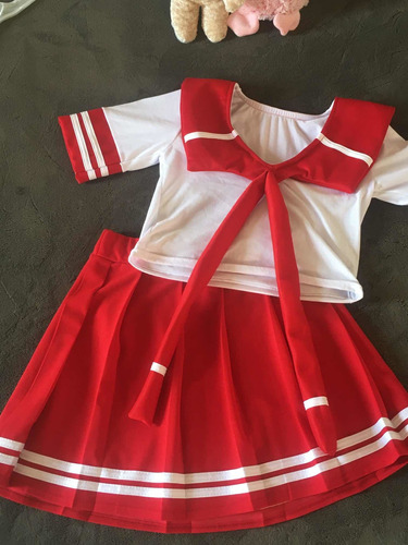 Traje Escolar Estilo Japonés Color Rojo/blanco. Talla S