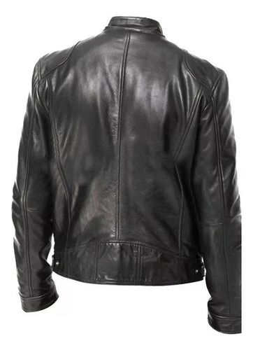 Chaqueta De Cuero Genuino Para Hombre Con Cremallera Negra
