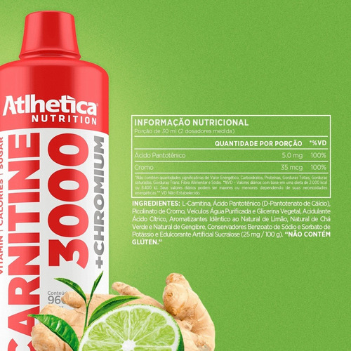 Imagem 2 de 2 de L-carnitine 3000 (960ml) - Atlhetica Nutrition Limão