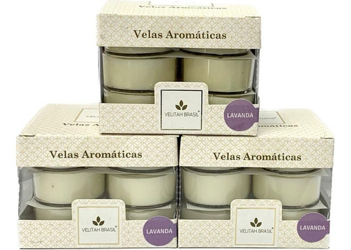 Imagem 1 de 5 de Kit 3 Vela Aromática Lavanda Com 12 Mini Velas Total 36 Unid