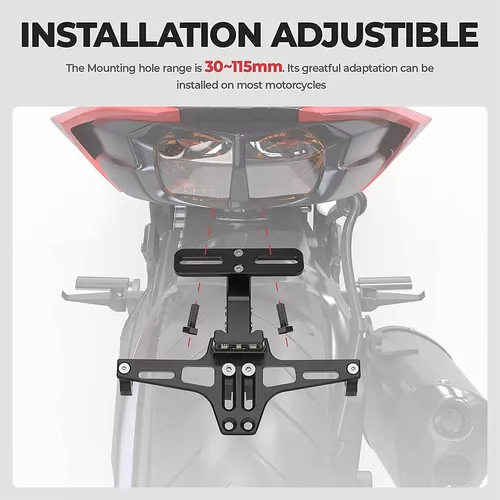 Placa Regulable Reclinable Universale para Moto + Luz Matrícula LED  Homólogo