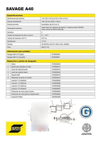 Imagen 9 de 10 de Careta Máscara Fotosensible Esab Savage A40 Amarilla Mig Tig