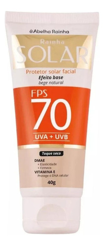Protetor Solar Facial Bege Natural Rainha Solar Fps 70 40g