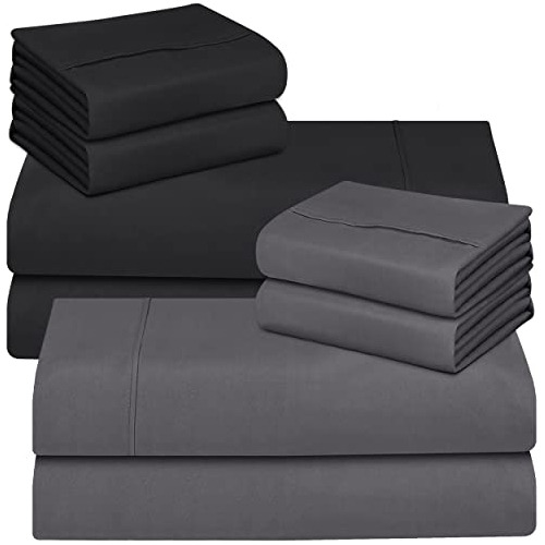 Juego Sábanas Utopia Bedding King (8 Piezas, Gris Y Negro)