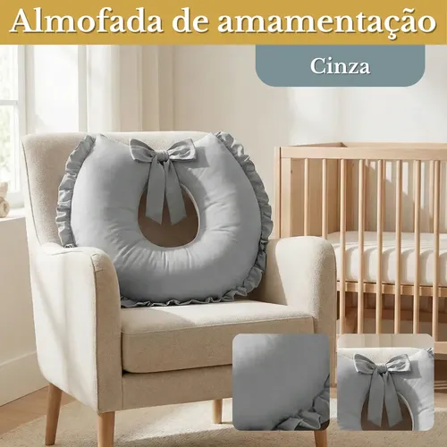 Almofada de Amamentação Ferradura Lisa Cinza para Bebês