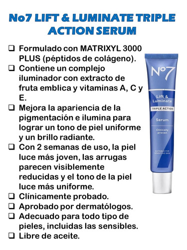 No7 Lift & Luminate Suero Facial De Triple Acción 30ml