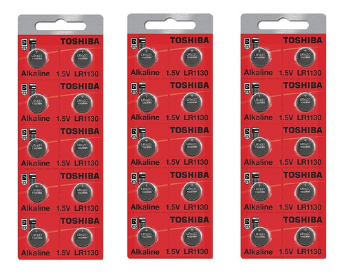 Bateria Pilha Lr1130 Toshiba - 3 Cartelas C/10 Unid Em Cada