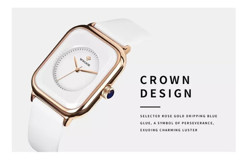 Reloj Wwoor de cuarzo para mujer, correa de piel, blanco, color bisel, dorado