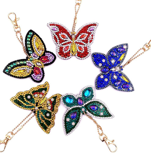 Kit De Pintura Con Diamantes 5d Llaveros Mariposas 5 Piezas