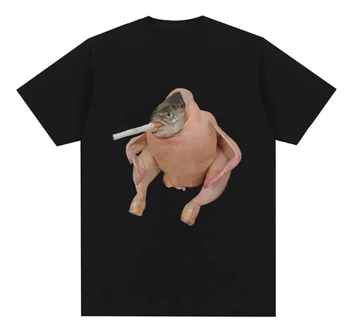 fish chicken smoking a cigarette Shoutout to my friend for giving me this image : r/memes and retro Fish Chicken Cigarette  Camiseta Fish Face Chicken Smoking