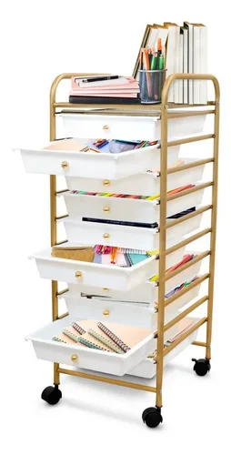 Carrito Organizador Estética, Cocina, Oficina 10 Niveles Color Blanco/Dorado