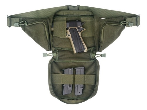Imagen 5 de 8 de Cangurera Porta Arma Corta Verde Tactica Portacion Pistola