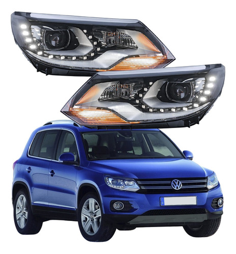 Par Faros Led Vw Tiguan 2012 - 2016 Luz De Dia Xenon Lupas