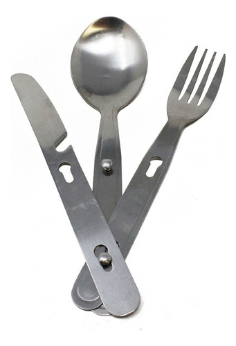 Set De 3 Cubiertos Con Estuche Para Campismo Wenzel 50000 Color Plateado