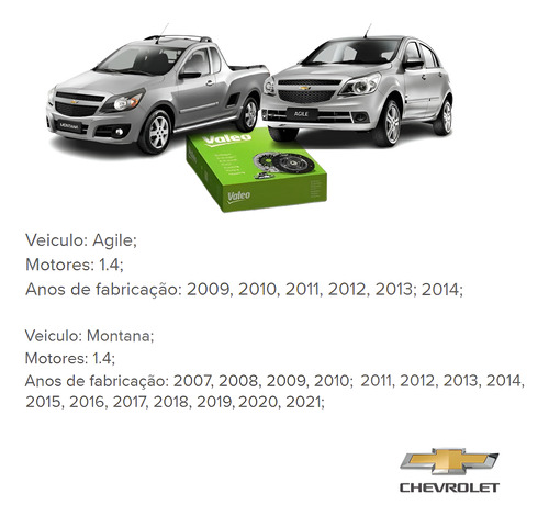 Kit De Embreagem Gm Agile/celta Ltz 1.4 8v Mpfi 2011 Valeo
