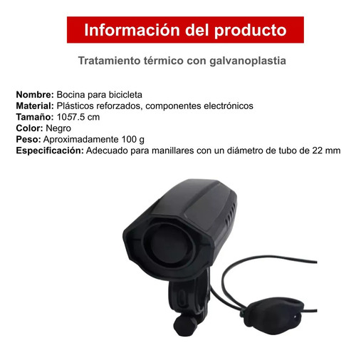 Timbre Bocina Electrica Para Bicicleta 123db Riderace Rd0373 Negro Liso