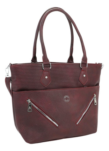 Cartera Pu Rebeca Agarrate Catalina Bordó Liso Níquel Bordó