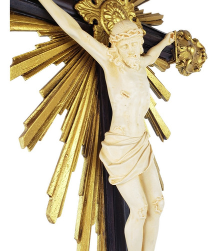 Imagem 8 de 10 de Crucifixo De Mesa Em Resina Barroco Estilo Antigo Cor Marfim