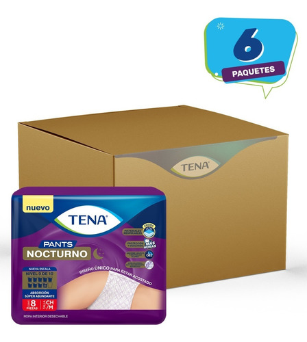 Caja De 6 Tena Pants Nocturno Talla Ch/m De 8 Piezas