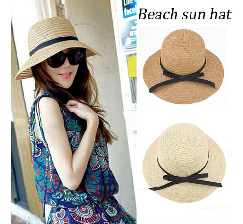 Sombrero De Playa Plegable Para Mujer, Sombrero De Paja Para