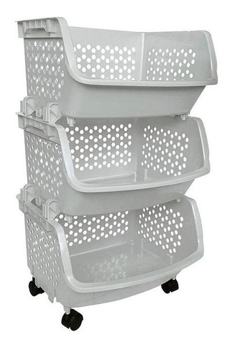 Carrito Canasto Organizador Verdulero Pvc 3 Pisos Con Ruedas