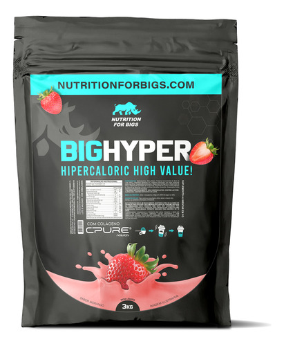 Hipercalórico Bighyper Com Creatina 3kg Nutrition For Bigs Sabor Morango
