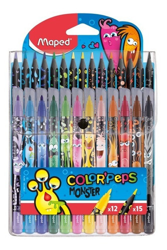 Kit Plumones + Colores Monster Maped 27 Unidades
