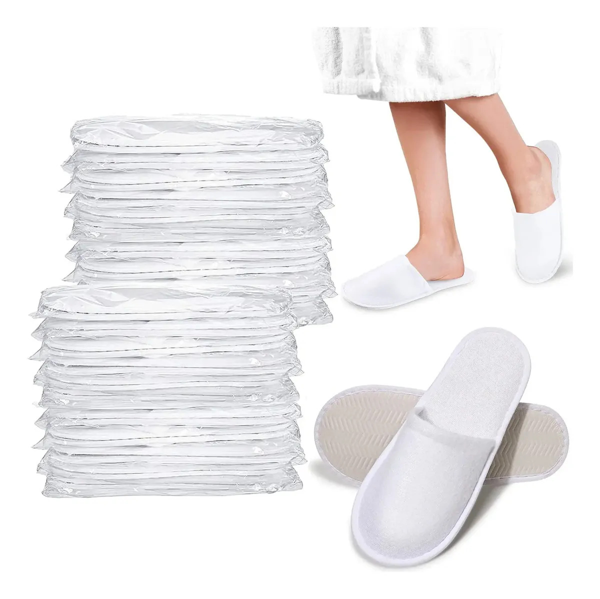 Pantuflas Desechables Boda Para Hoteles Familias Spa 20 Par Blanco Única / Talla Estándar