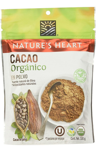 Nature's Heart Superfood Orgánico Cacao En Polvo, 100 G