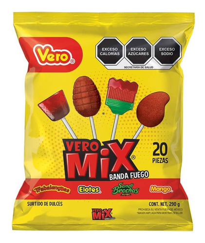 Paleta Con Chile Vero Mix Banda Fuego 20 Piezas