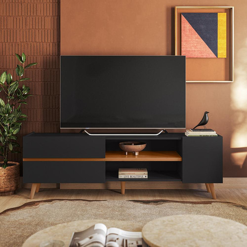 Rack Para Tv Até 65 3 Portas Purus - Colibri Cor Preto Fosco/Freijó