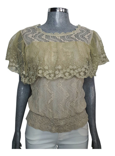 Blusa De Encaje Tipo Campesina Con Transparencia De Moda 