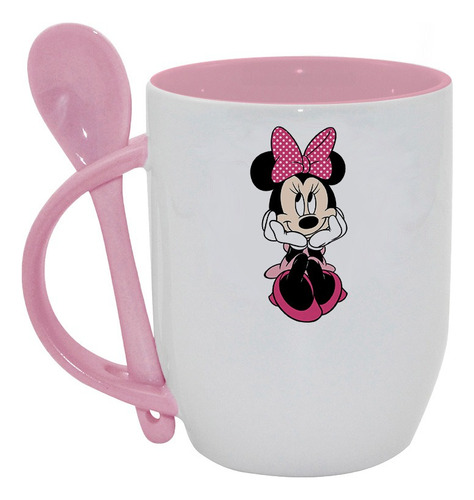 Taza Con Cucharita Minnie Mouse Rosa Cute