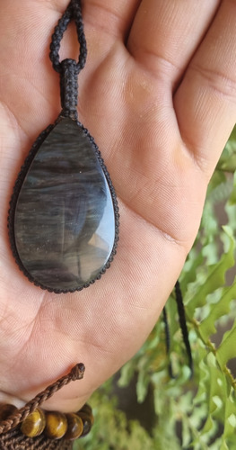 Dije De Obsidiana Arcoíris Manto Huichol En Macramé
