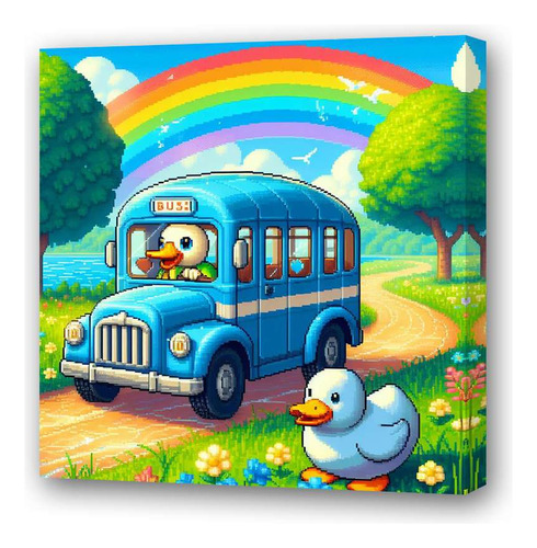 Cuadro 60x60cm Pato Pixel Viajando En Colectivo Rainbow