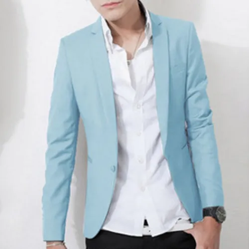 Blazer De Un Solo Botón Para Hombre, Color Liso, Corte Ajust