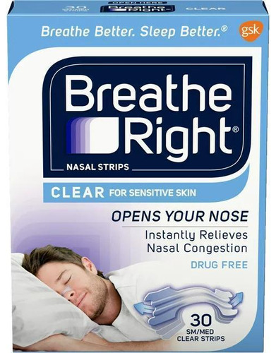 Tiras Nasais Breathe Right Para Pele Sensível - 30 Unidades