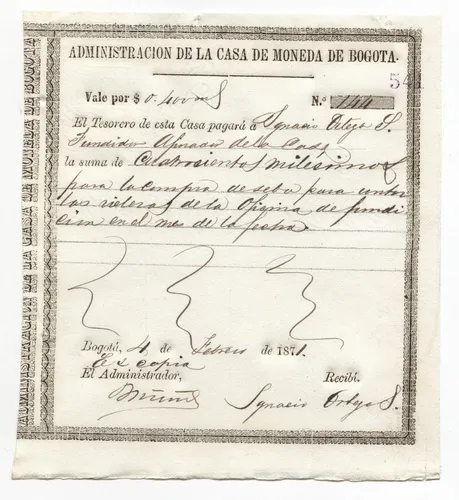 Vale Casa De Moneda De Bogotá 1871 (Usado)