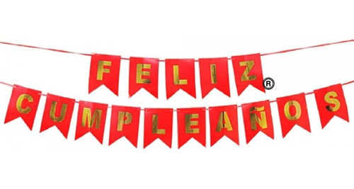 Imagen 1 de 1 de Banderin Feliz Cumpleaños Rojo Letras Doradas - Lollipop