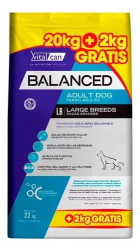 Alimento Vitalcan Balanced Perro Adulto Raza Grandes 22kg