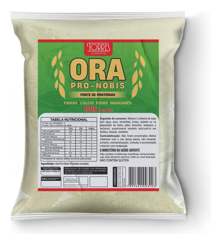 Ora-pro-nóbis Torres Pó 100g - Rica Vitaminas D -sem Glúten